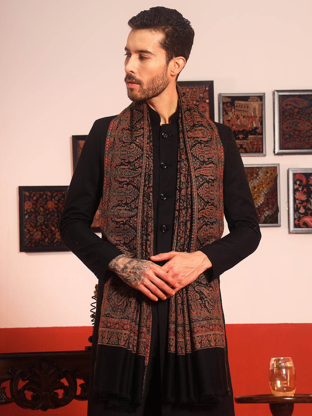 Pashmoda Men Jalwaa Kashmiri Jamawar Woven Shawl (Size: 101X203 CM)