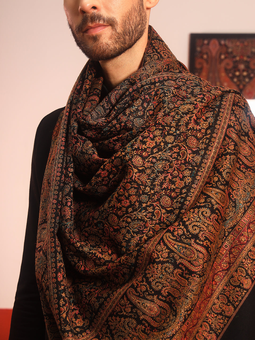 Pashmoda Men Jalwaa Kashmiri Jamawar Woven Shawl (Size: 101X203 CM)