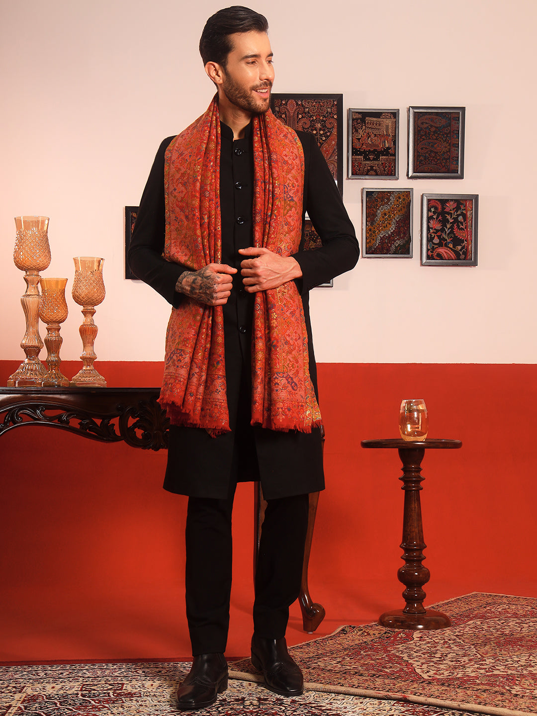 Pashmoda Men Nazrana Kaani Wool Blend Kashmiri Shawl (Size: 101X203 CM)