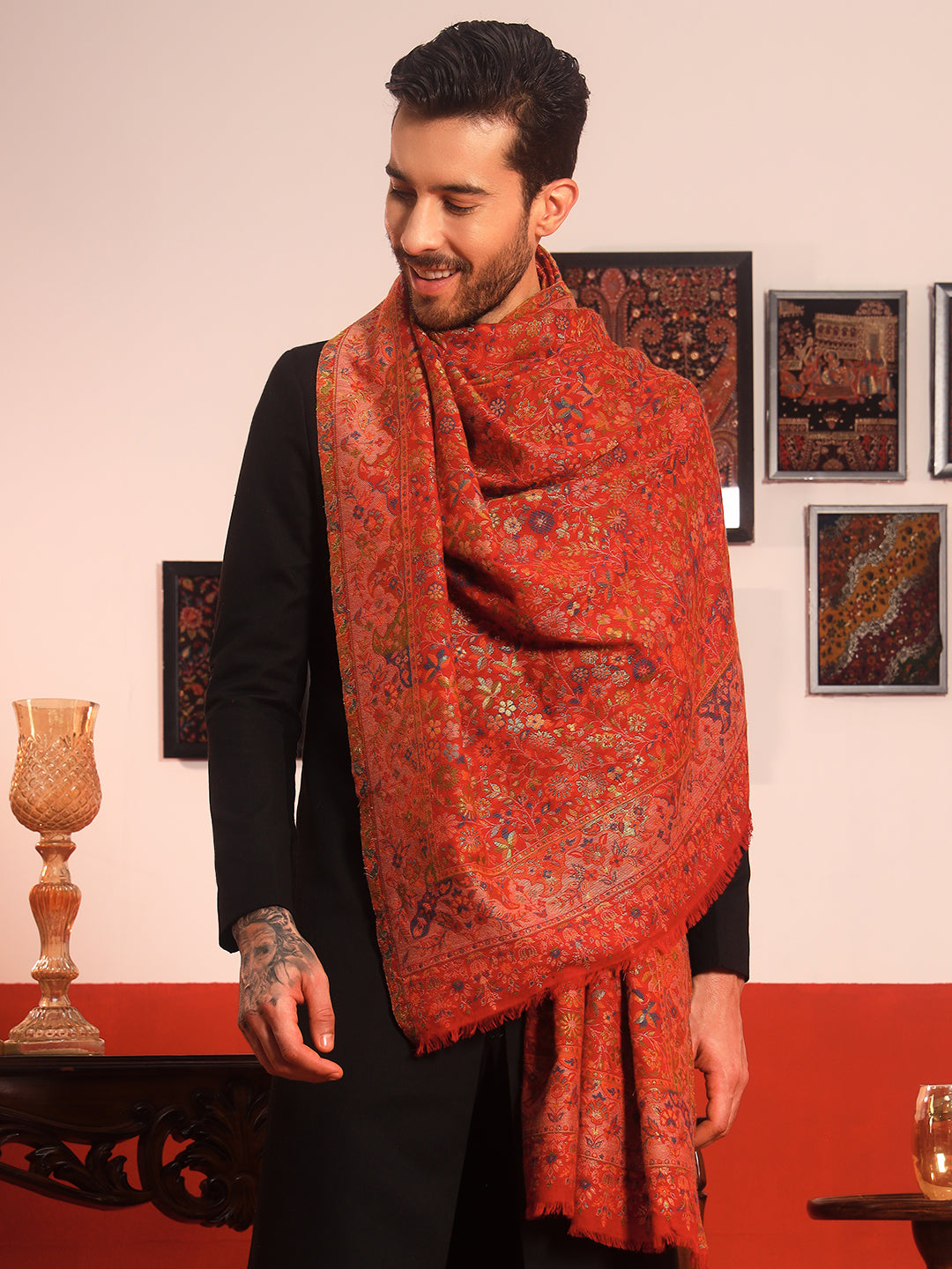 Pashmoda Men Nazrana Kaani Wool Blend Kashmiri Shawl (Size: 101X203 CM)
