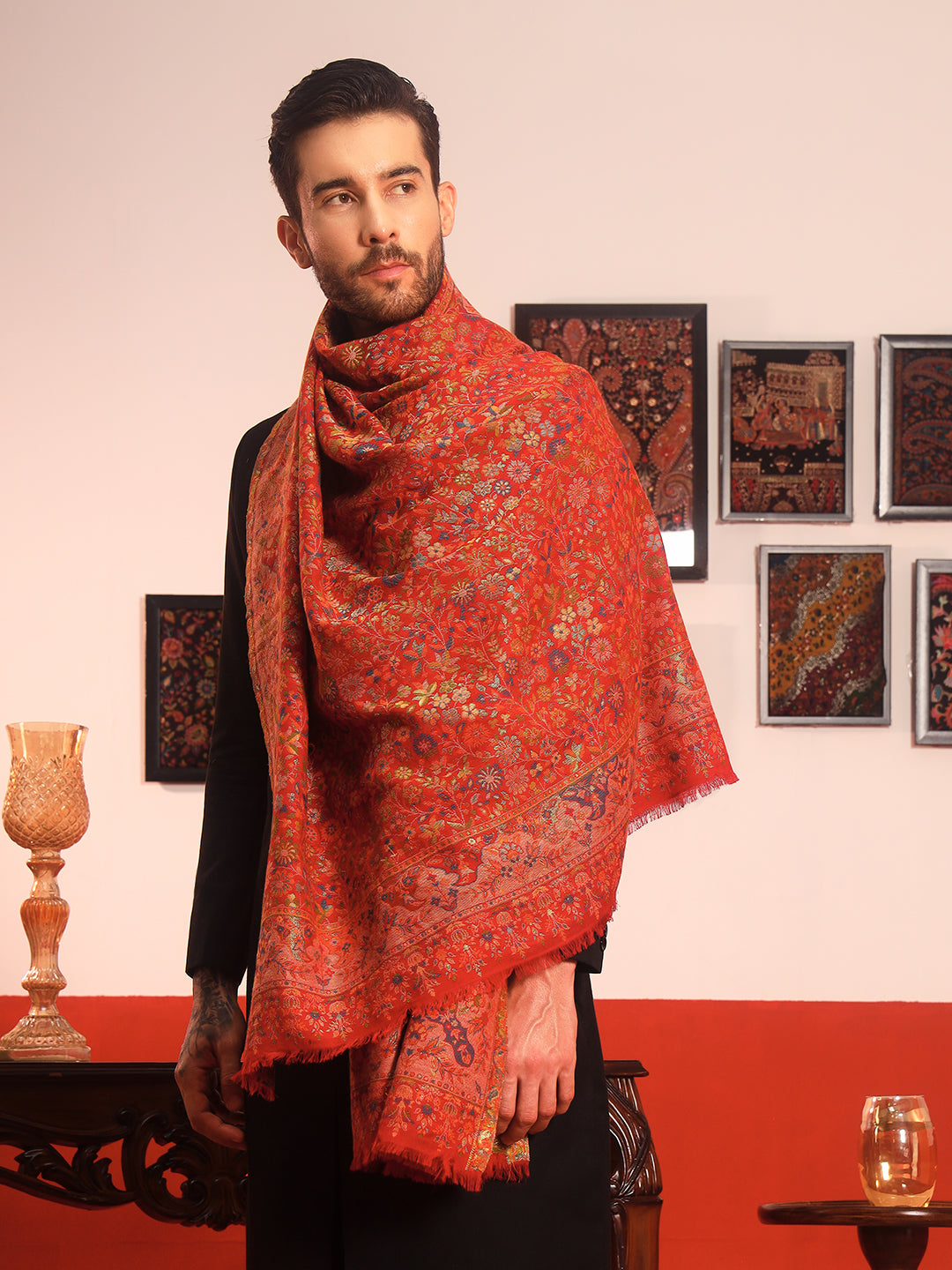 Pashmoda Men Nazrana Kaani Wool Blend Kashmiri Shawl (Size: 101X203 CM)