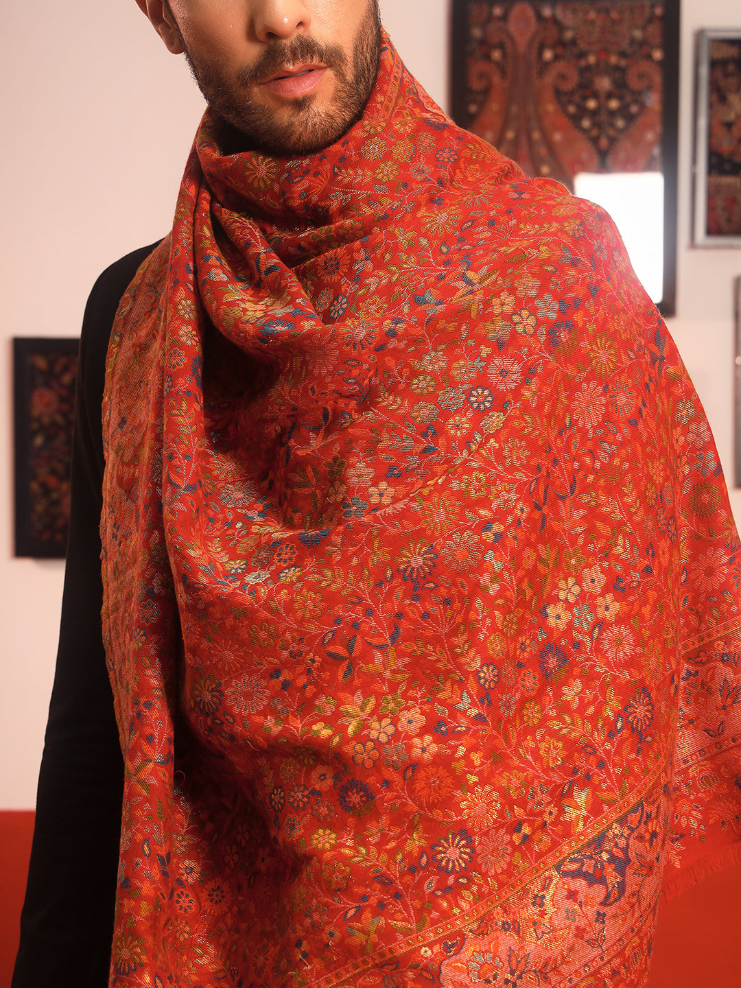 Pashmoda Men Nazrana Kaani Wool Blend Kashmiri Shawl (Size: 101X203 CM)