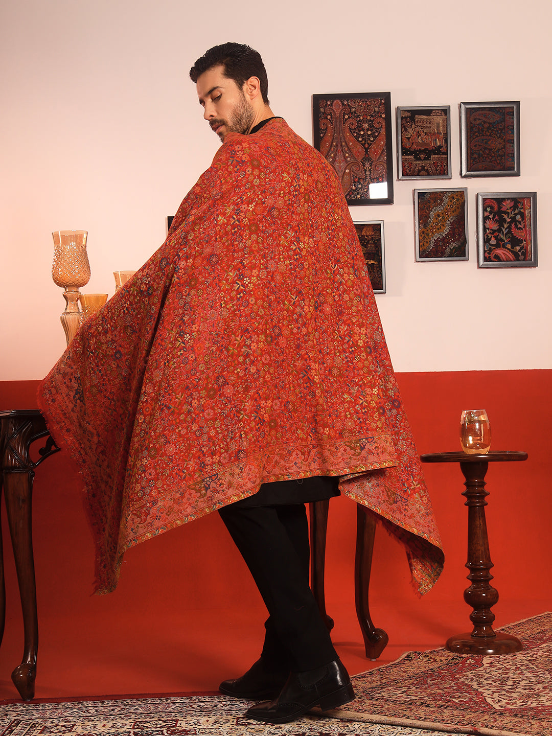 Pashmoda Men Nazrana Kaani Wool Blend Kashmiri Shawl (Size: 101X203 CM)