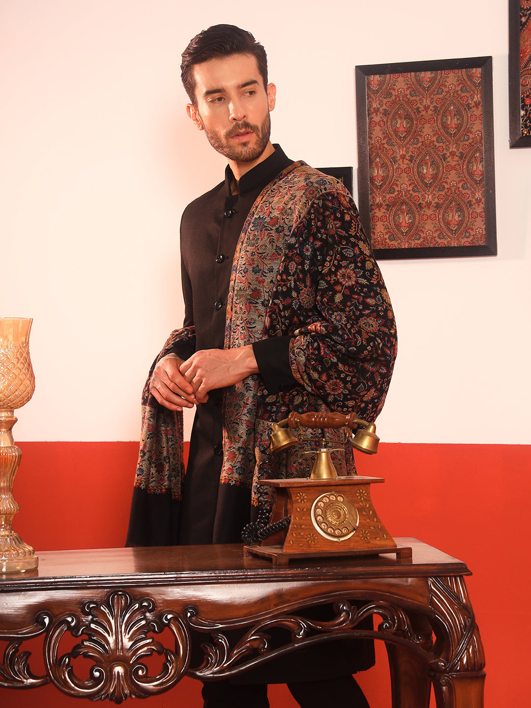 Pashmoda Men Meher Kaani Wool Blend Kashmiri Shawl (Size: 101X203 CM)