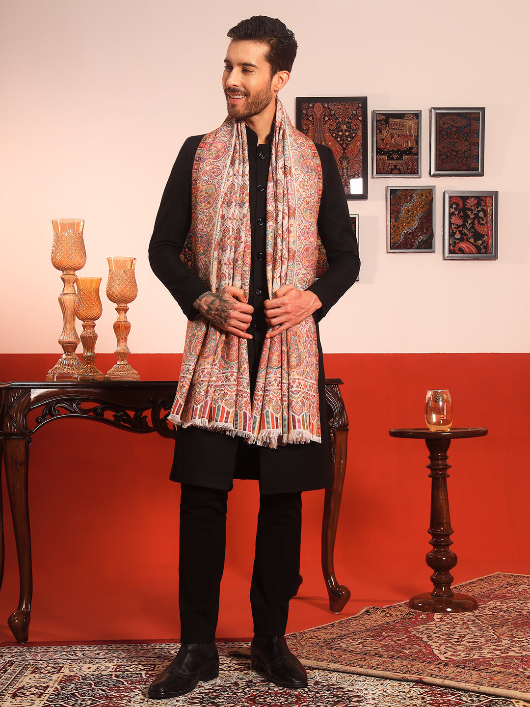 Pashmoda Men Gulraiz Kaani Wool Blend Kashmiri Shawl (Size: 101X203 CM)