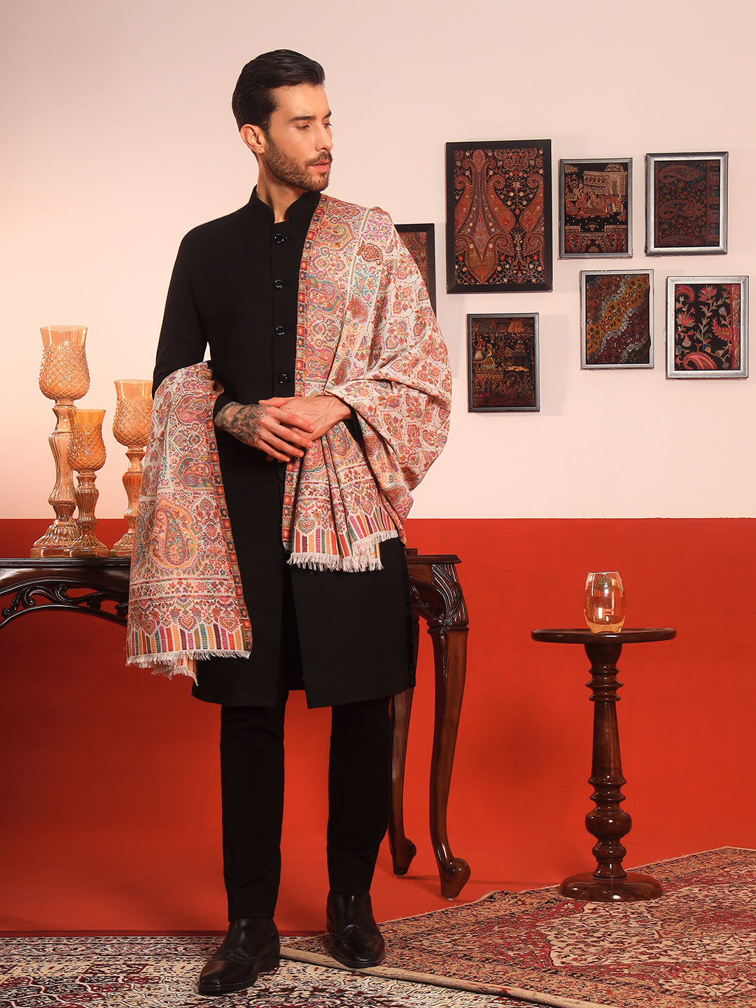 Pashmoda Men Gulraiz Kaani Wool Blend Kashmiri Shawl (Size: 101X203 CM)