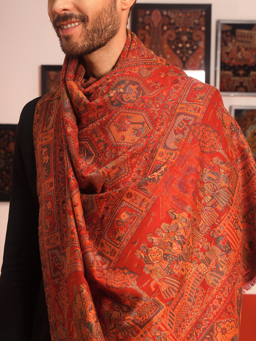 Pashmoda Men Darbari Kaani Wool Blend Kashmiri Shawl (Size: 101X203 CM)