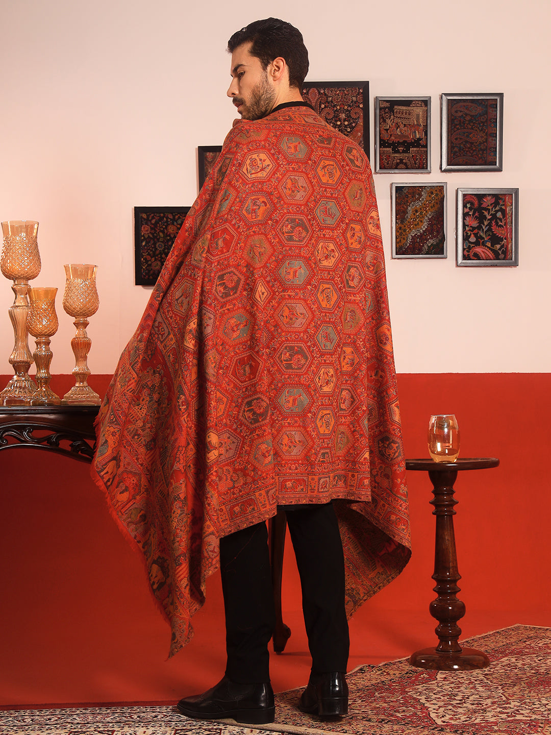 Pashmoda Men Darbari Kaani Wool Blend Kashmiri Shawl (Size: 101X203 CM)