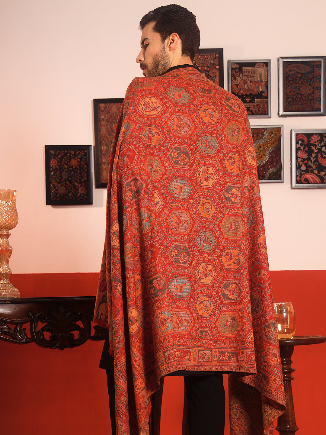 Pashmoda Men Darbari Kaani Wool Blend Kashmiri Shawl (Size: 101X203 CM)