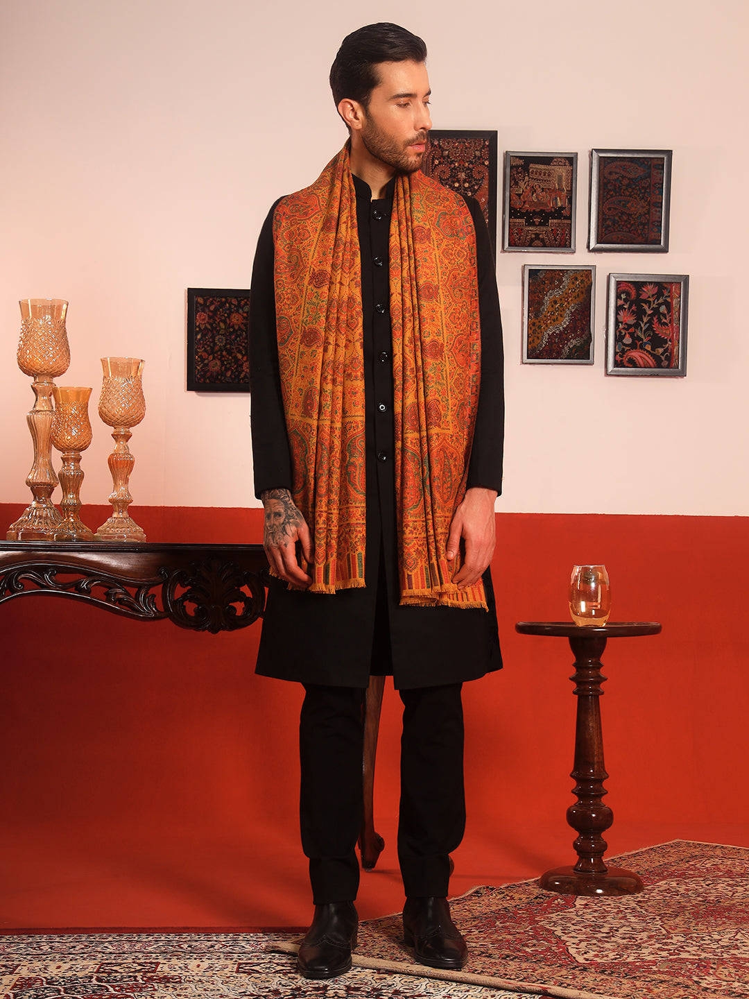 Pashmoda Men Gulraiz Kaani Wool Blend Kashmiri Shawl (Size: 101X203 CM)