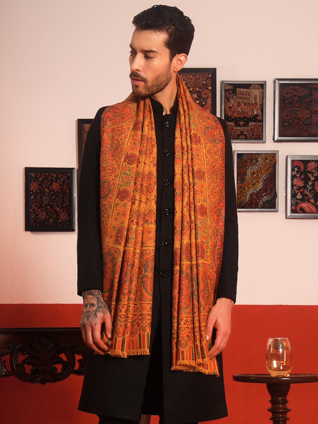 Pashmoda Men Gulraiz Kaani Wool Blend Kashmiri Shawl (Size: 101X203 CM)