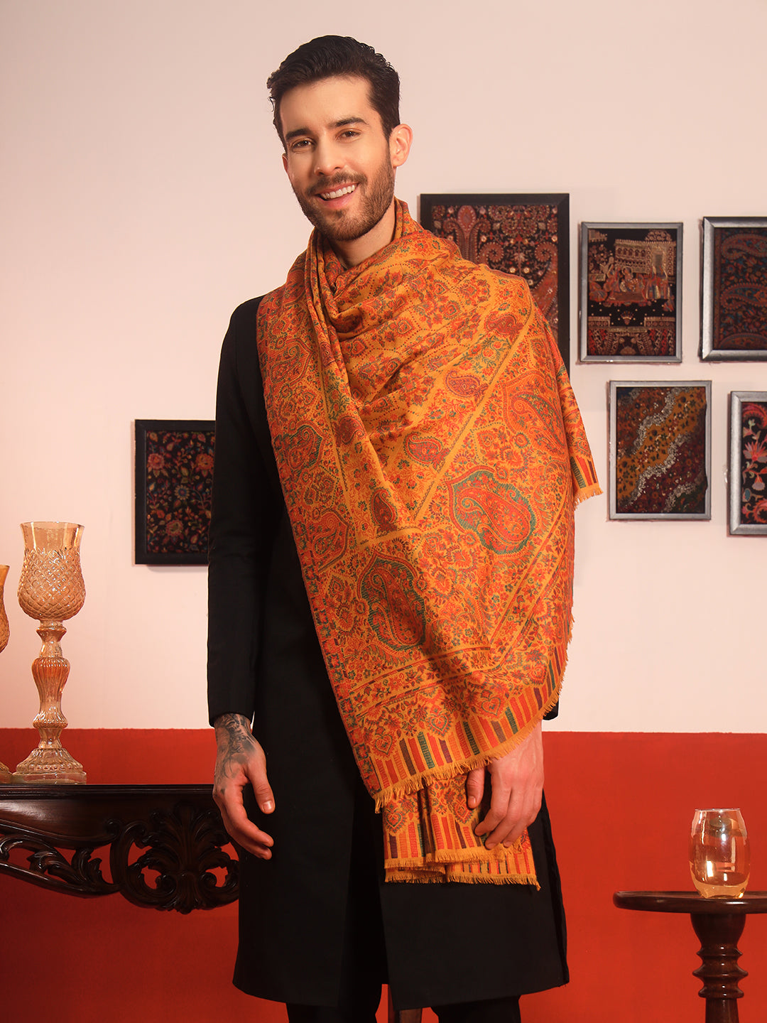 Pashmoda Men Gulraiz Kaani Wool Blend Kashmiri Shawl (Size: 101X203 CM)