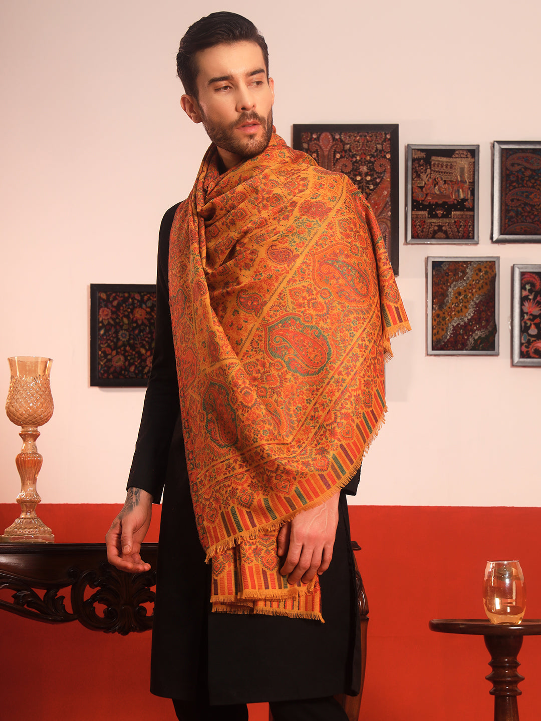 Pashmoda Men Gulraiz Kaani Wool Blend Kashmiri Shawl (Size: 101X203 CM)