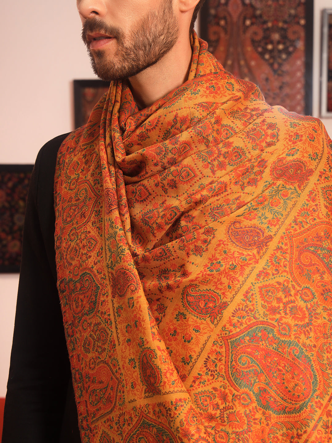 Pashmoda Men Gulraiz Kaani Wool Blend Kashmiri Shawl (Size: 101X203 CM)