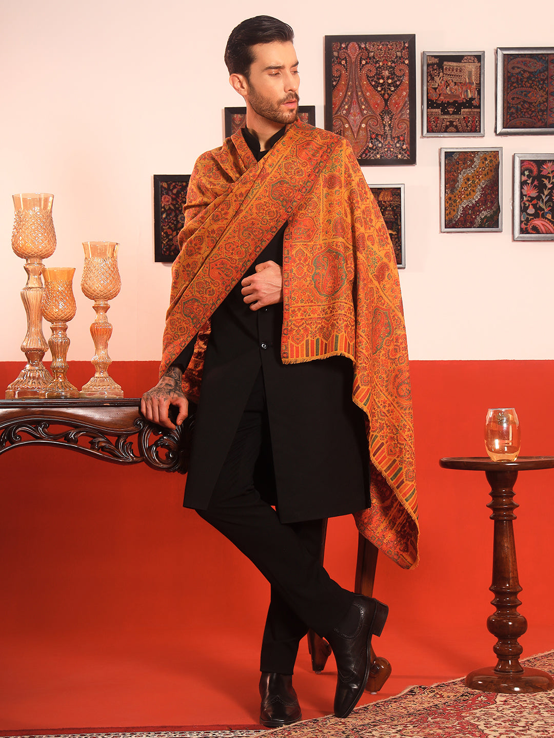 Pashmoda Men Gulraiz Kaani Wool Blend Kashmiri Shawl (Size: 101X203 CM)