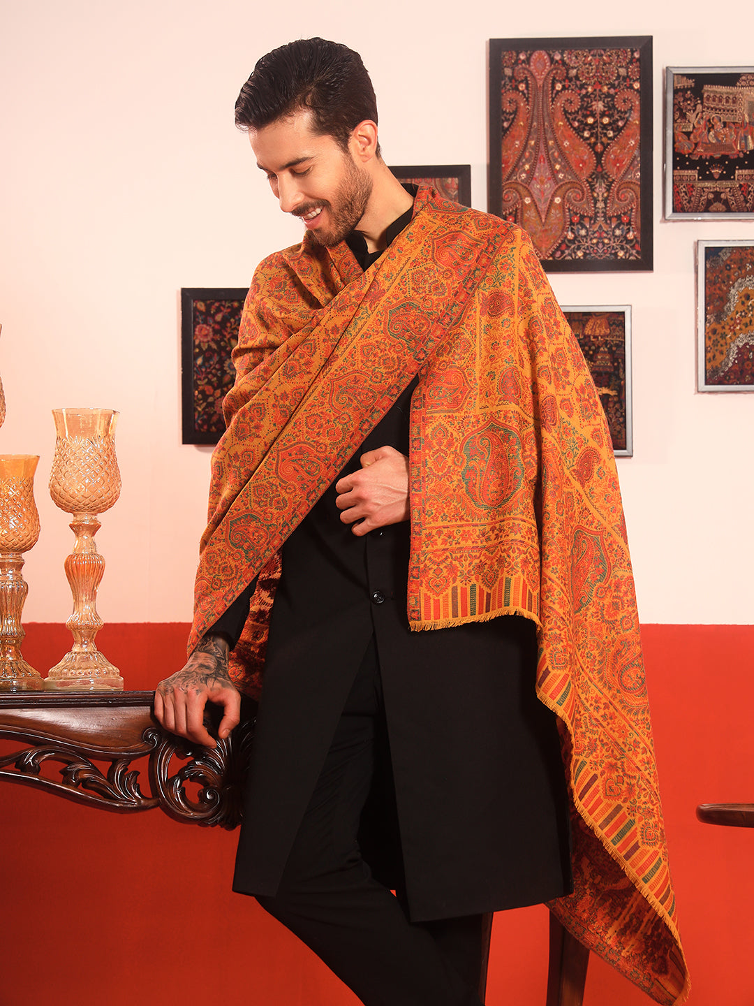 Pashmoda Men Gulraiz Kaani Wool Blend Kashmiri Shawl (Size: 101X203 CM)