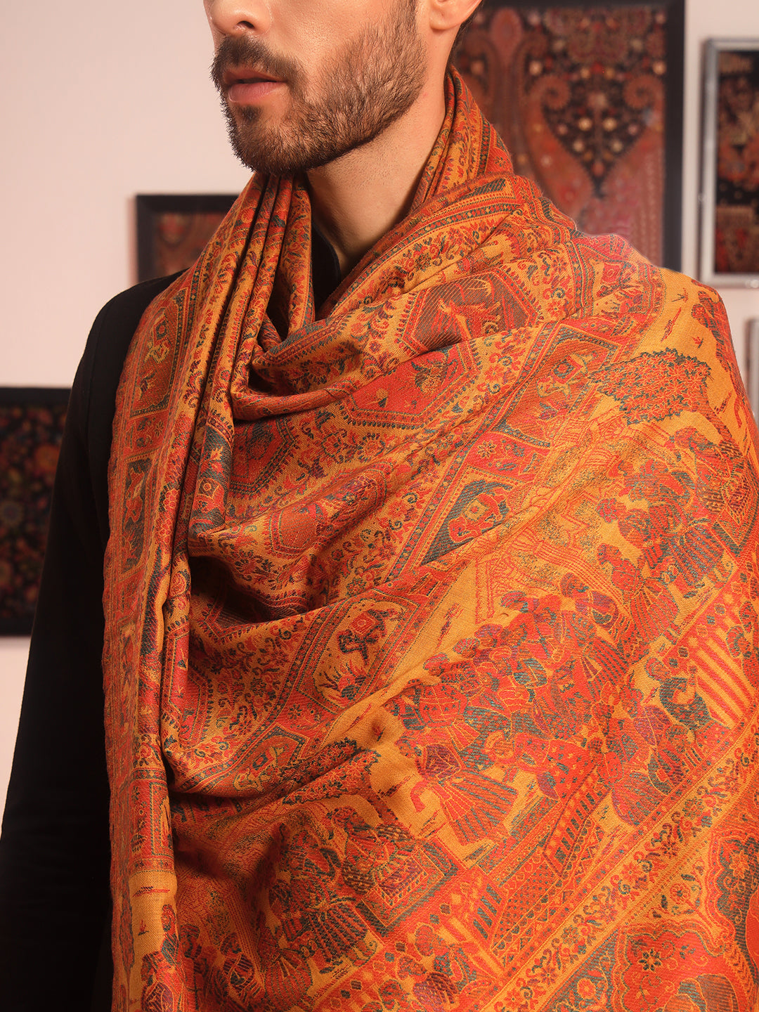 Pashmoda Men Darbari Kaani Wool Blend Kashmiri Shawl (Size: 101X203 CM)