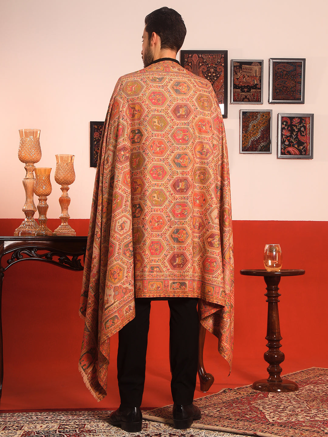 Pashmoda Men Darbari Kaani Wool Blend Kashmiri Shawl (Size: 101X203 CM)