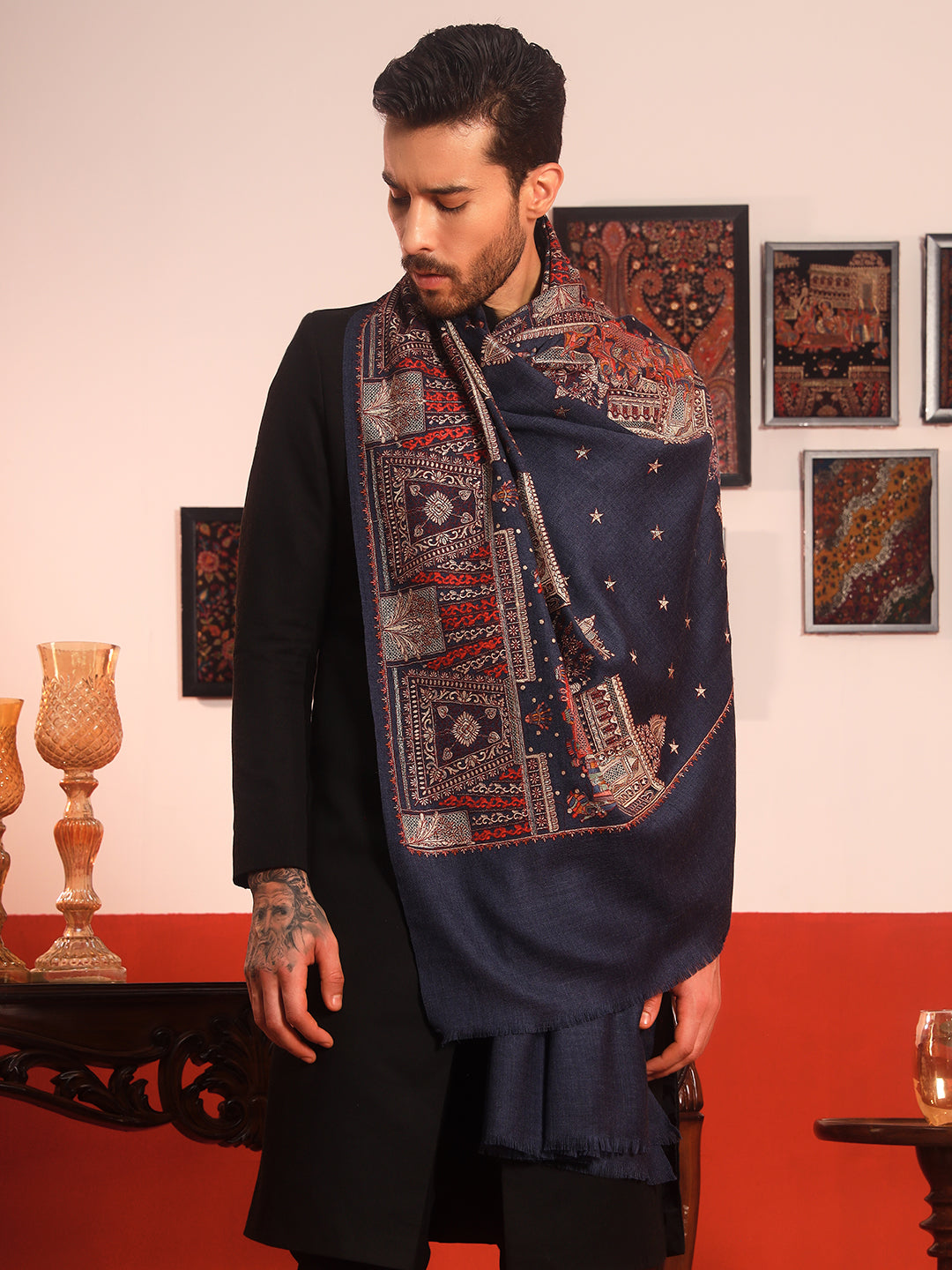 Pashmoda Women Zavian 100% Pure Wool Sozni Hand Embroidered Shawl (Size: 101x203 CM)