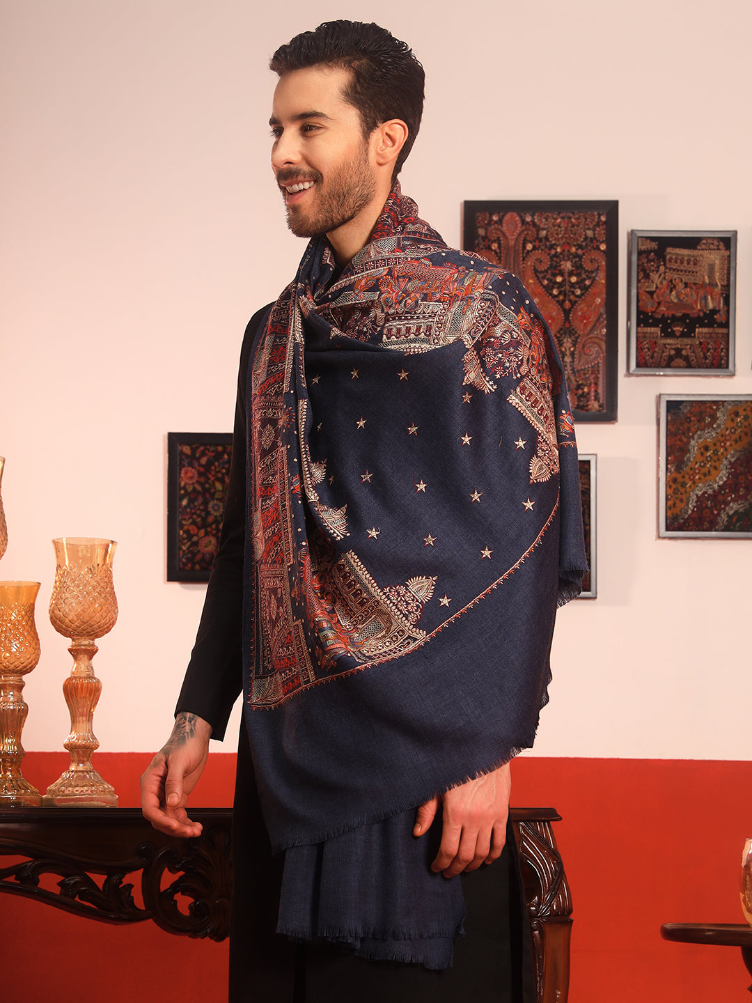 Pashmoda Women Zavian 100% Pure Wool Sozni Hand Embroidered Shawl (Size: 101x203 CM)