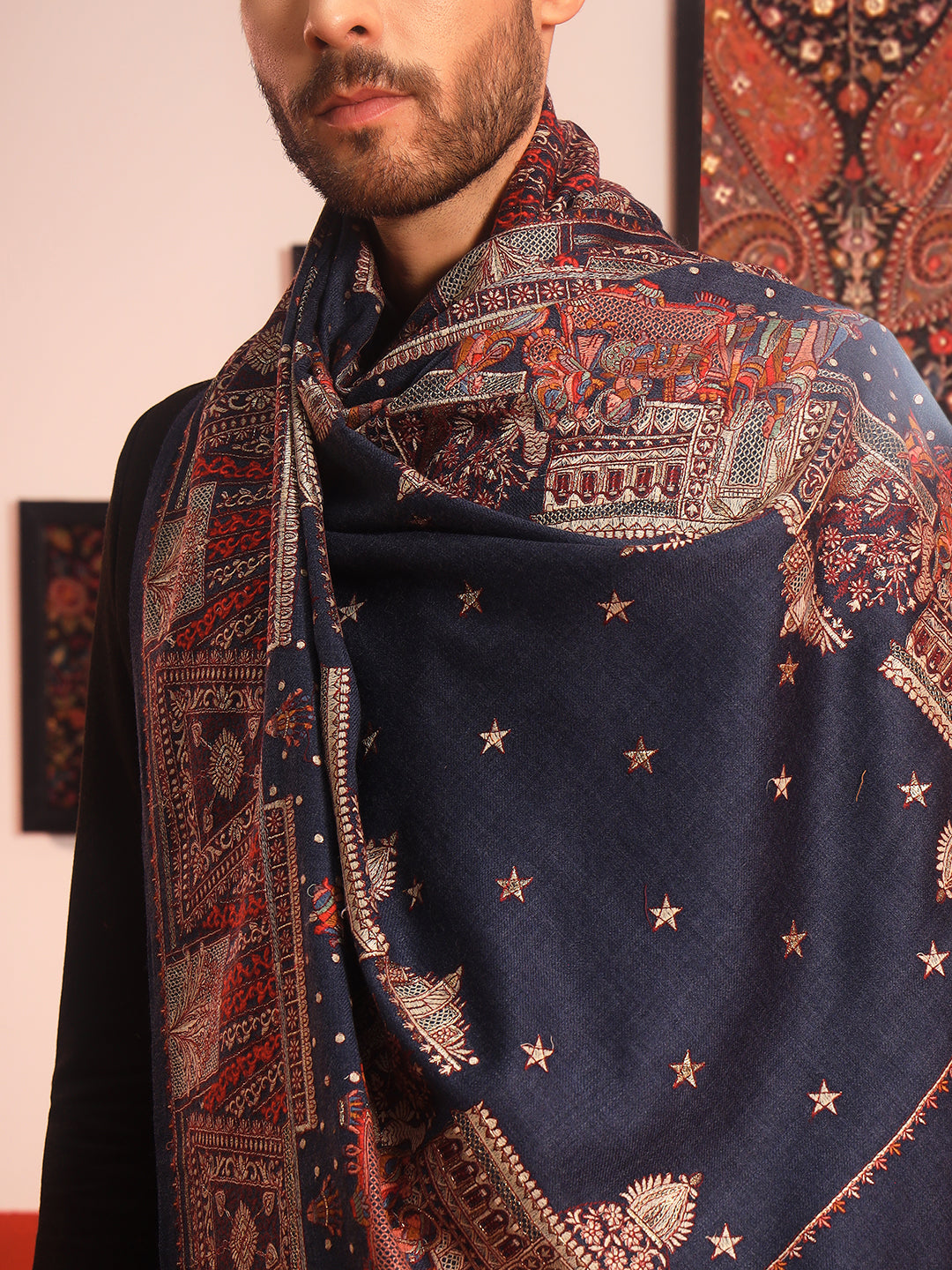 Pashmoda Women Zavian 100% Pure Wool Sozni Hand Embroidered Shawl (Size: 101x203 CM)