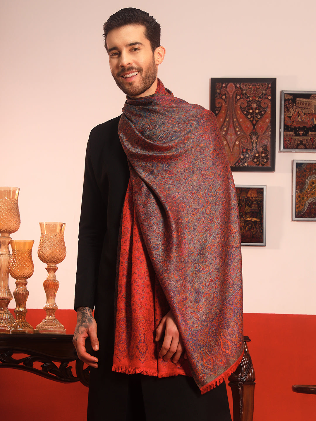 Pashmoda Men Mehrang Kaani Stole (Size : 71X203 CM)