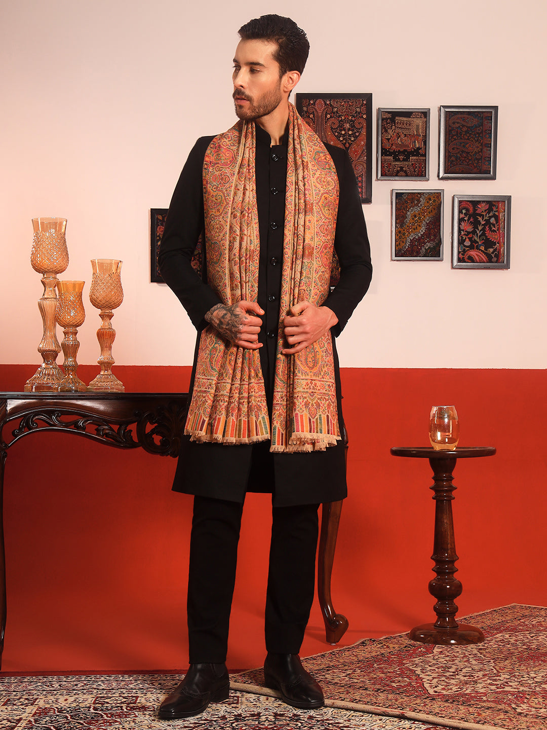 Pashmoda Men Gulraiz Kaani Wool Blend Kashmiri Shawl (Size: 101X203 CM)