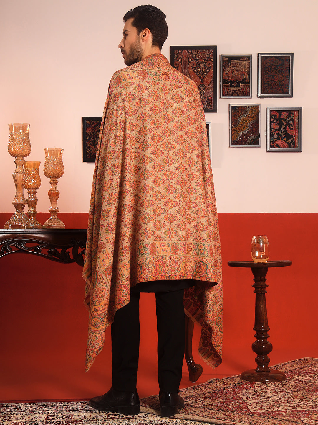 Pashmoda Men Gulraiz Kaani Wool Blend Kashmiri Shawl (Size: 101X203 CM)