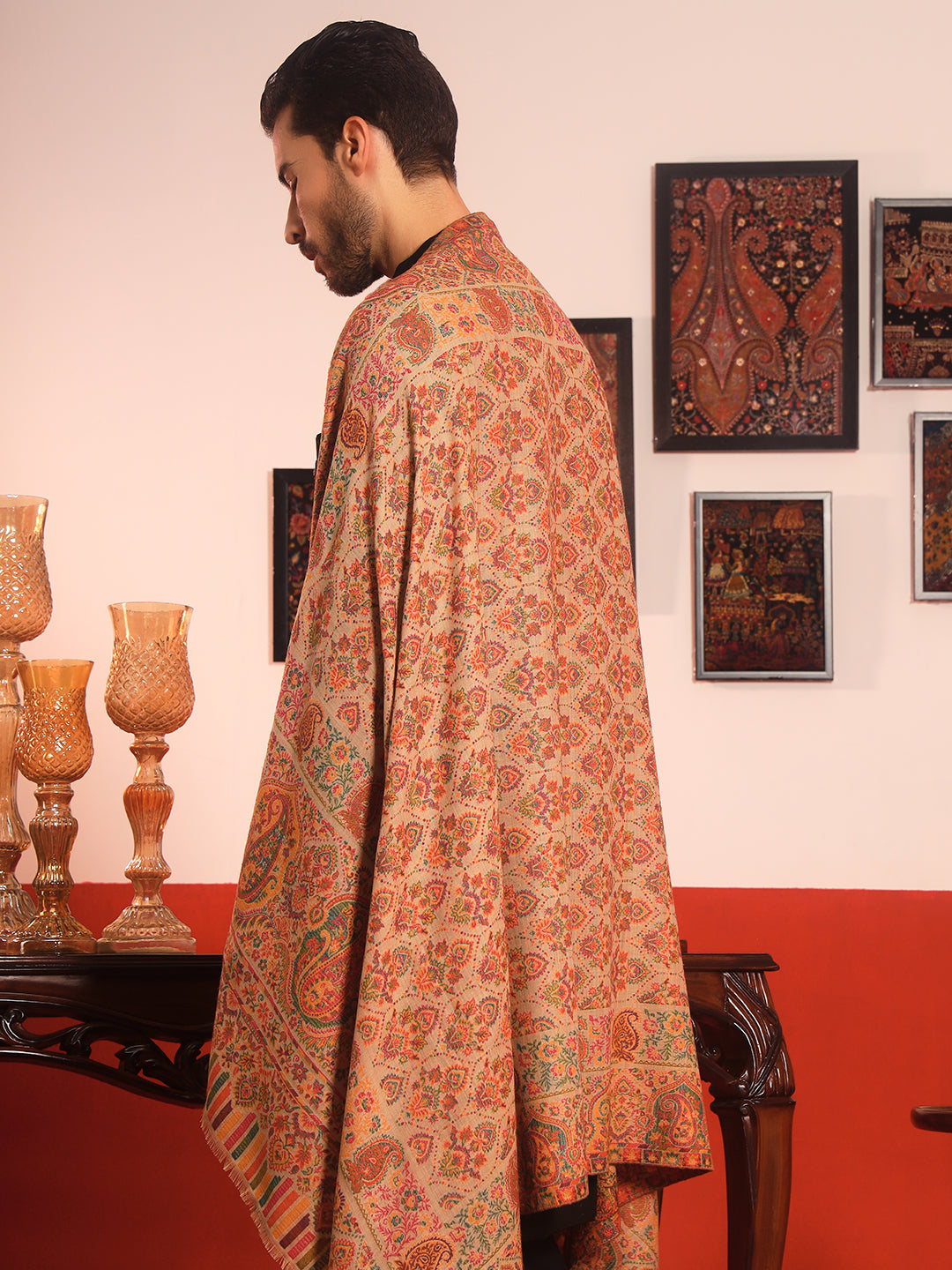 Pashmoda Men Gulraiz Kaani Wool Blend Kashmiri Shawl (Size: 101X203 CM)