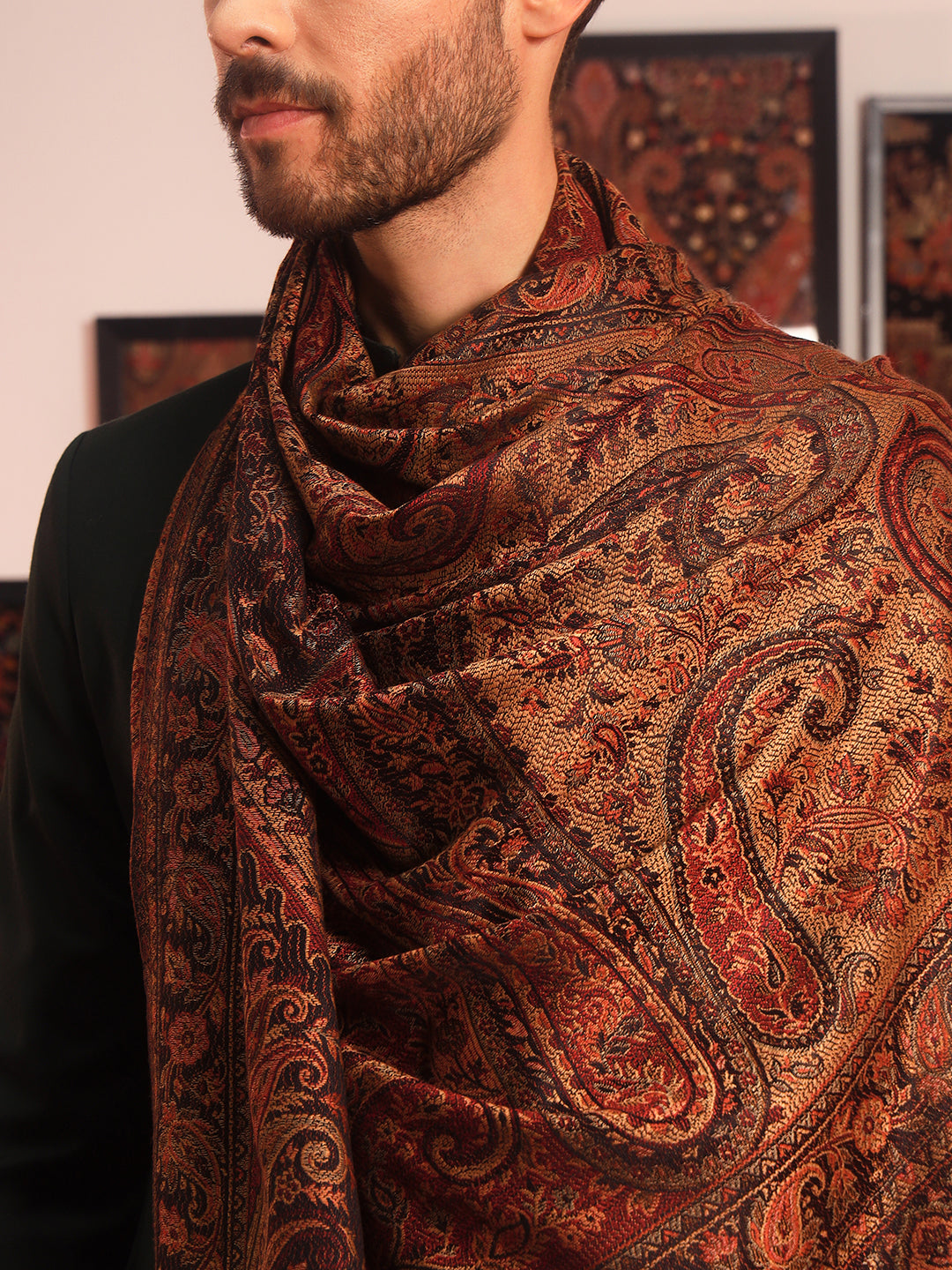 Men Shahnaz Jamawar Woollen Shawl (Size: 101x203 CM)