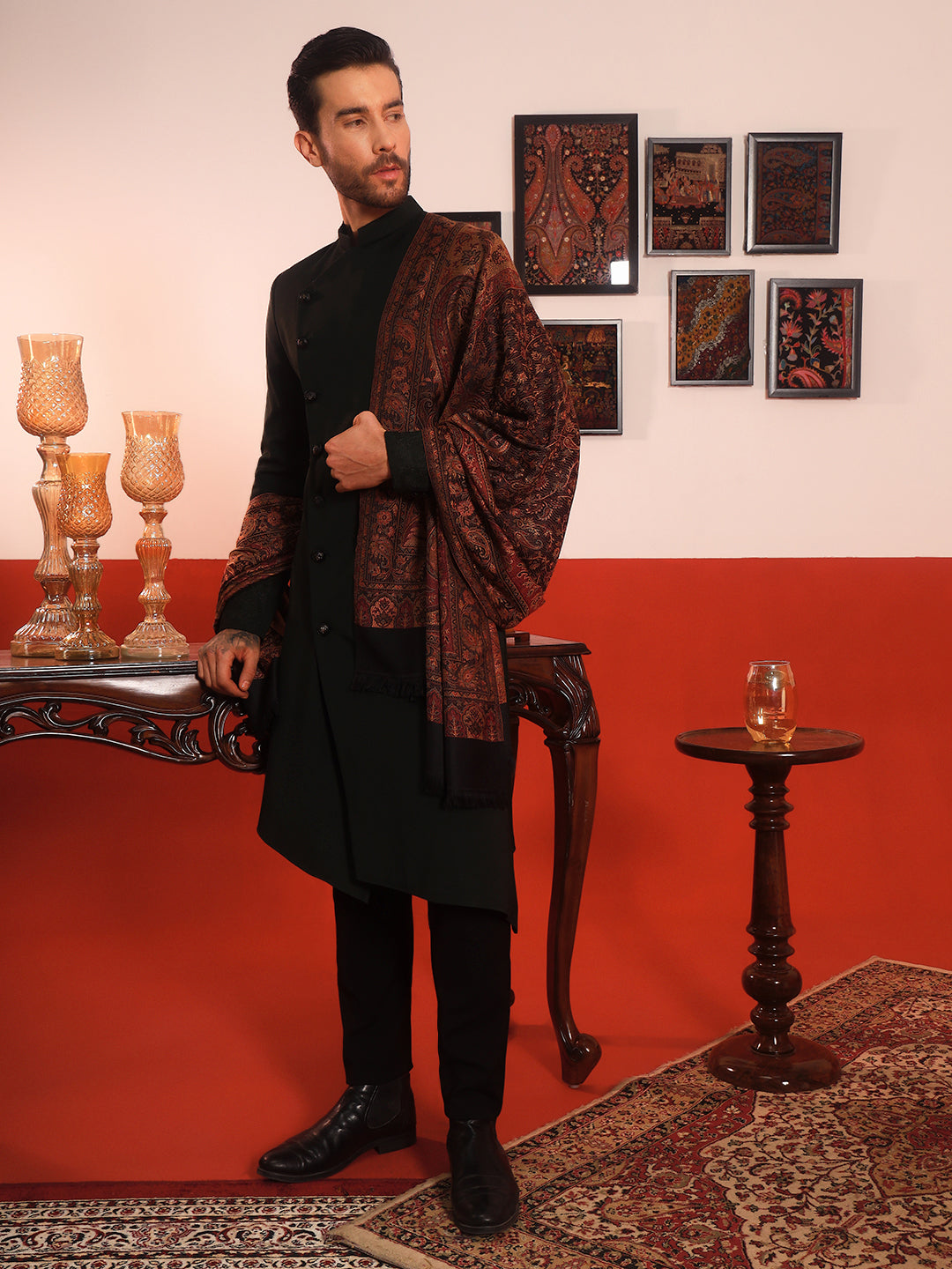 Men Shahnaz Jamawar Woollen Shawl (Size: 101x203 CM)