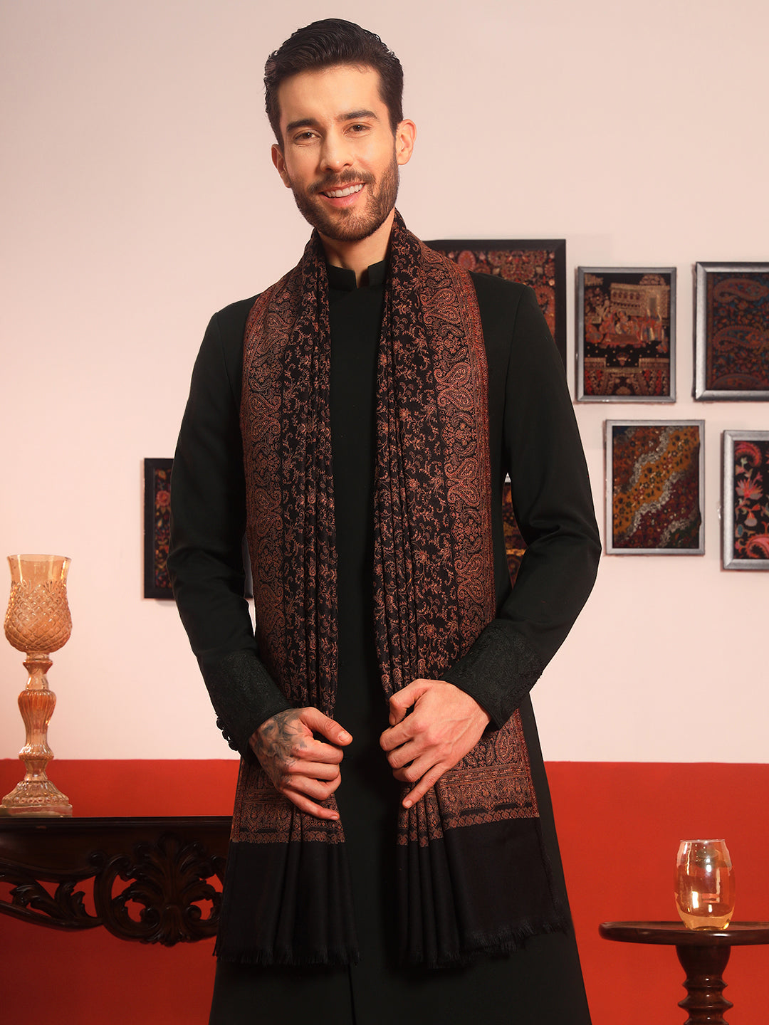 Pashmoda Men Meher Jaal Kashmiri Jamawar Woven Shawl (Size: 101X203 CM)