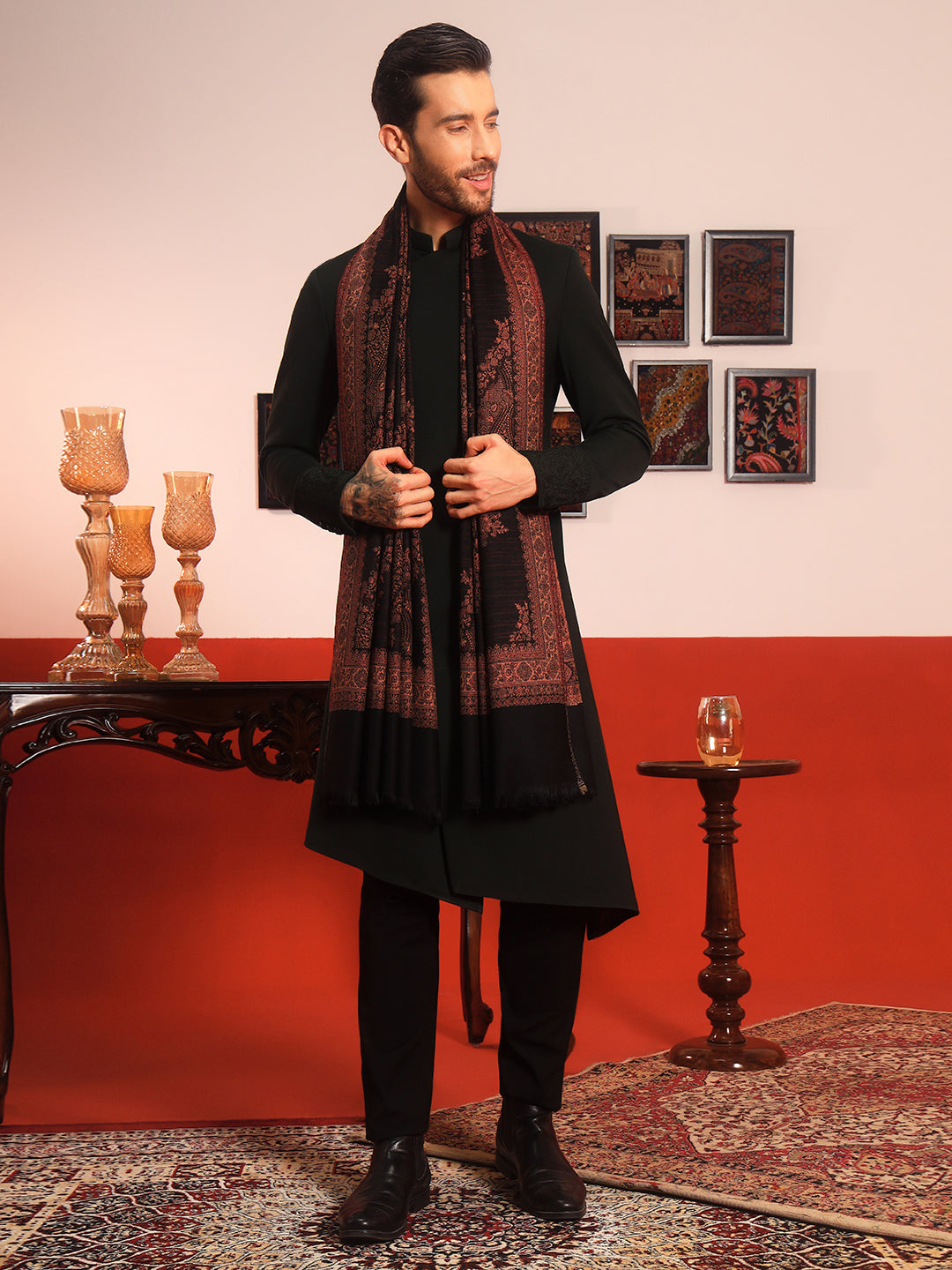 Pashmoda Men Kohsar Kashmiri Jamawar Woven Shawl (Size: 101X203 CM)