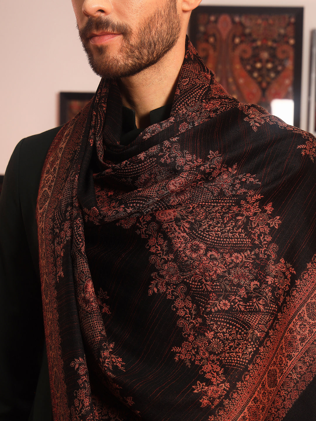 Pashmoda Men Kohsar Kashmiri Jamawar Woven Shawl (Size: 101X203 CM)