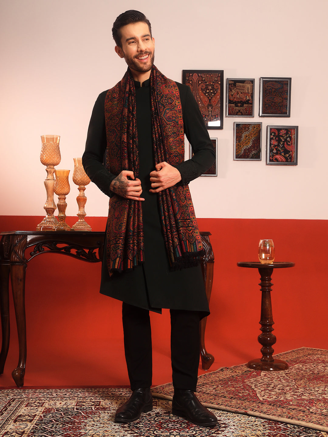 Pashmoda Men Gulraiz Kaani Wool Blend Kashmiri Shawl (Size: 101X203 CM)