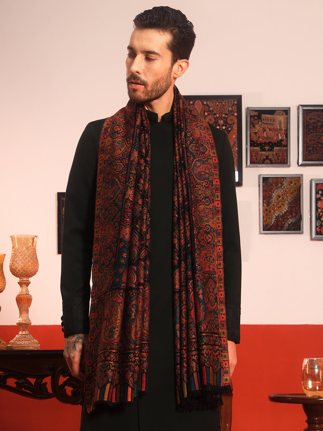 Pashmoda Men Gulraiz Kaani Wool Blend Kashmiri Shawl (Size: 101X203 CM)