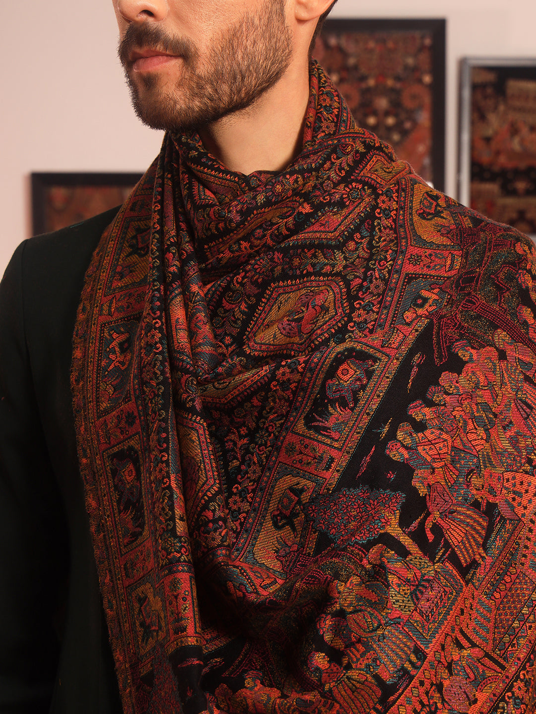 Pashmoda Men Darbari Kaani Wool Blend Kashmiri Shawl (Size: 101X203 CM)