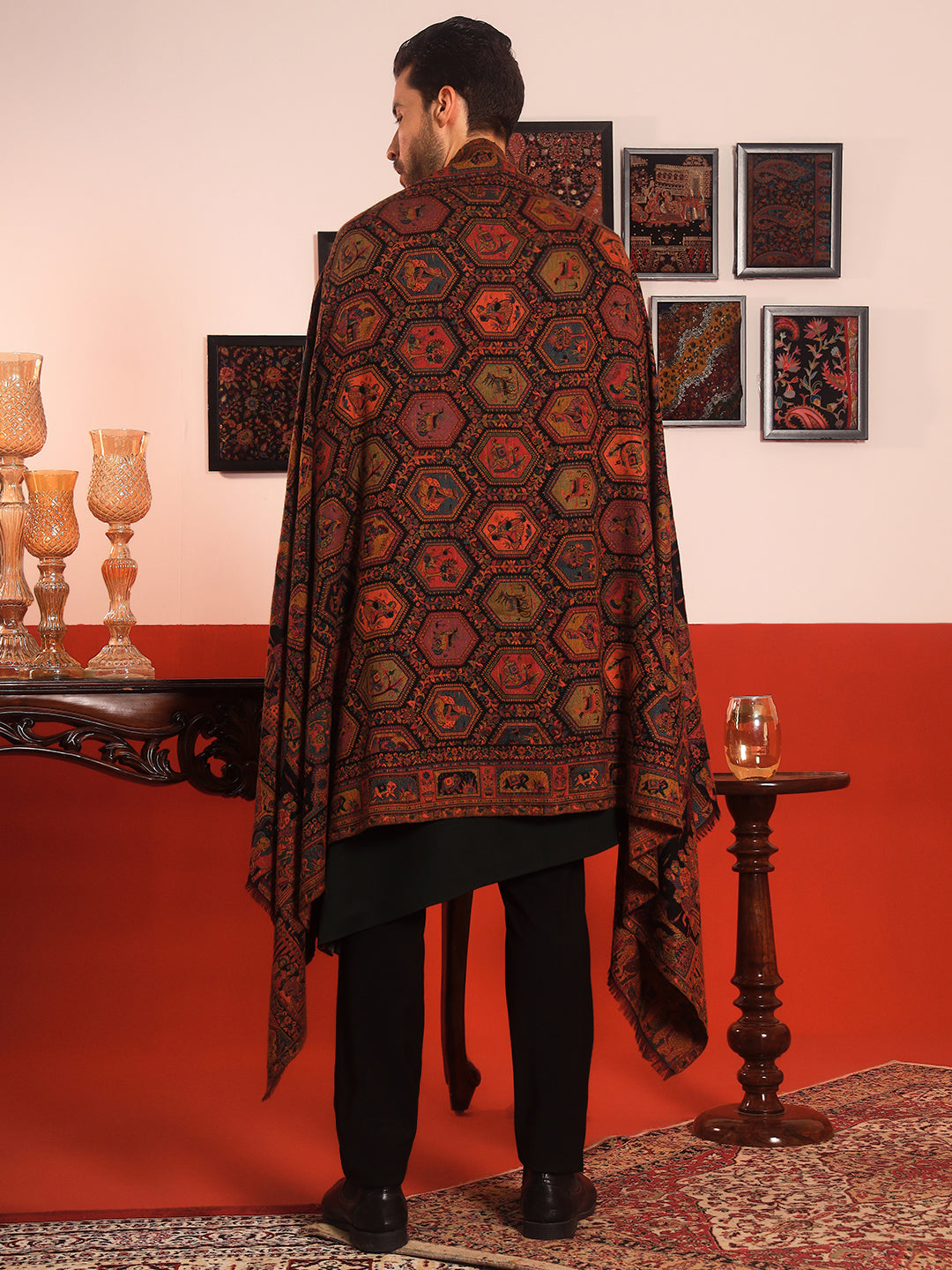 Pashmoda Men Darbari Kaani Wool Blend Kashmiri Shawl (Size: 101X203 CM)