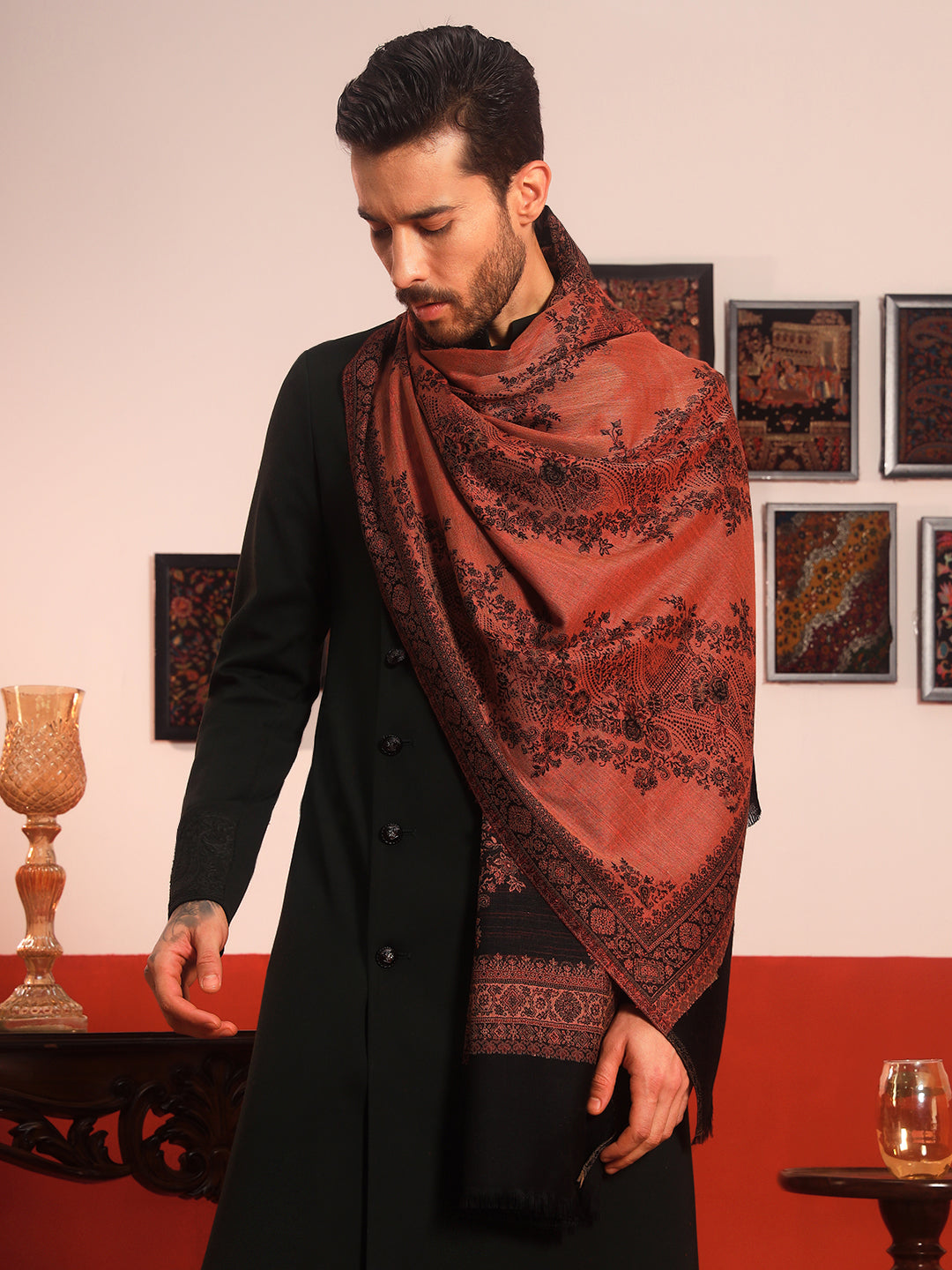 Pashmoda Men Kohsar Kashmiri Jamawar Woven Shawl (Size: 101X203 CM)