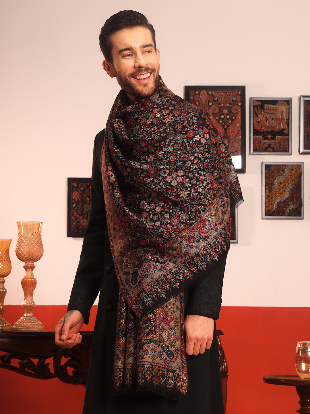 Pashmoda Men Nazrana Kaani Wool Blend Kashmiri Shawl (Size: 101X203 CM)