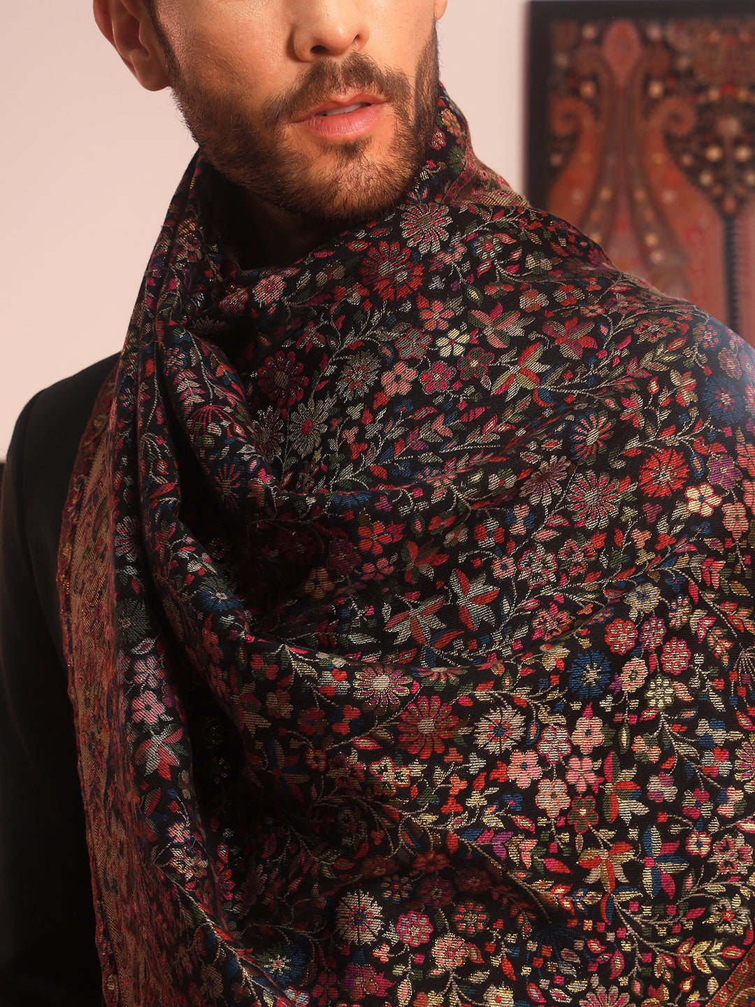 Pashmoda Men Nazrana Kaani Wool Blend Kashmiri Shawl (Size: 101X203 CM)