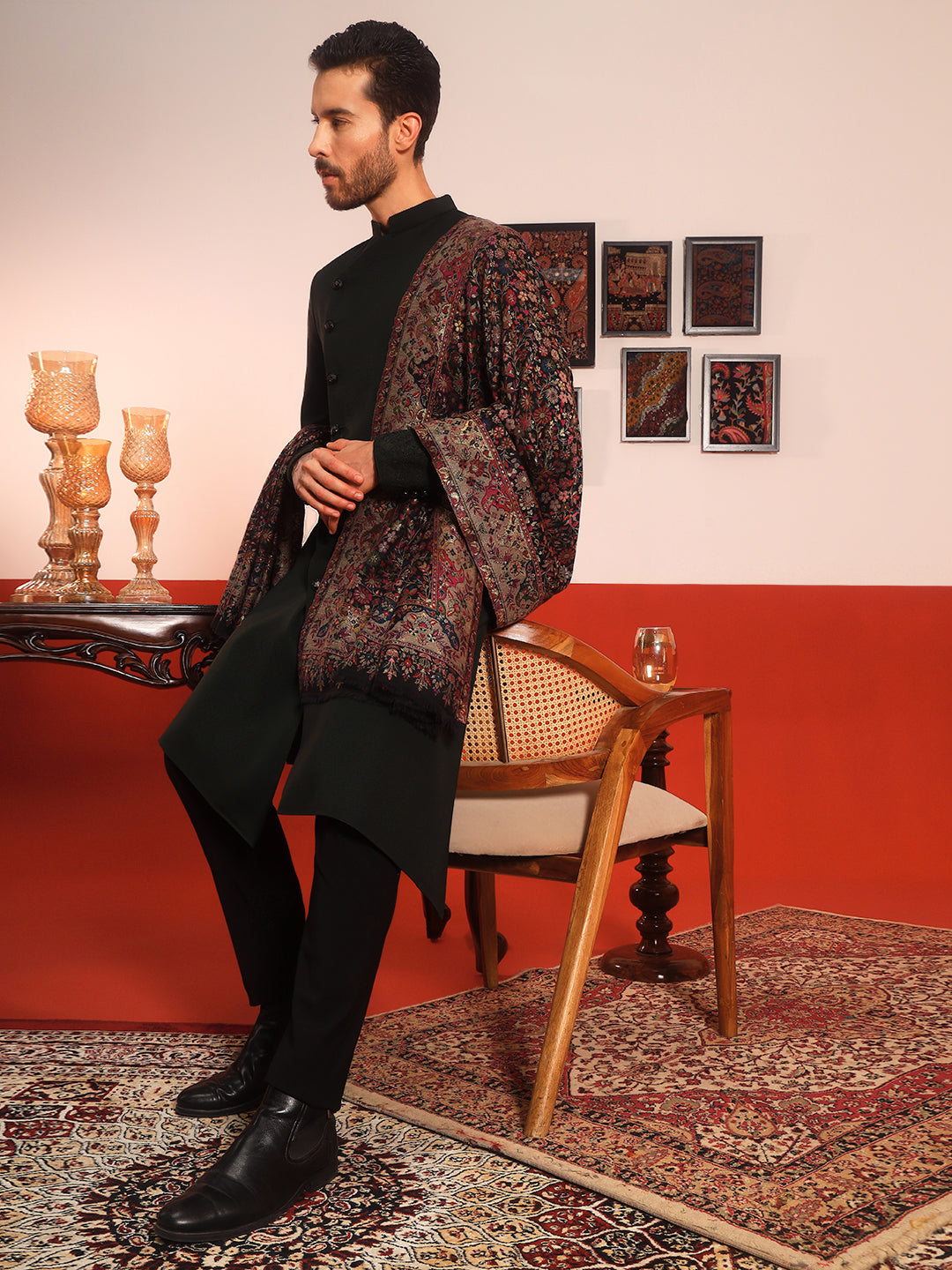 Pashmoda Men Nazrana Kaani Wool Blend Kashmiri Shawl (Size: 101X203 CM)