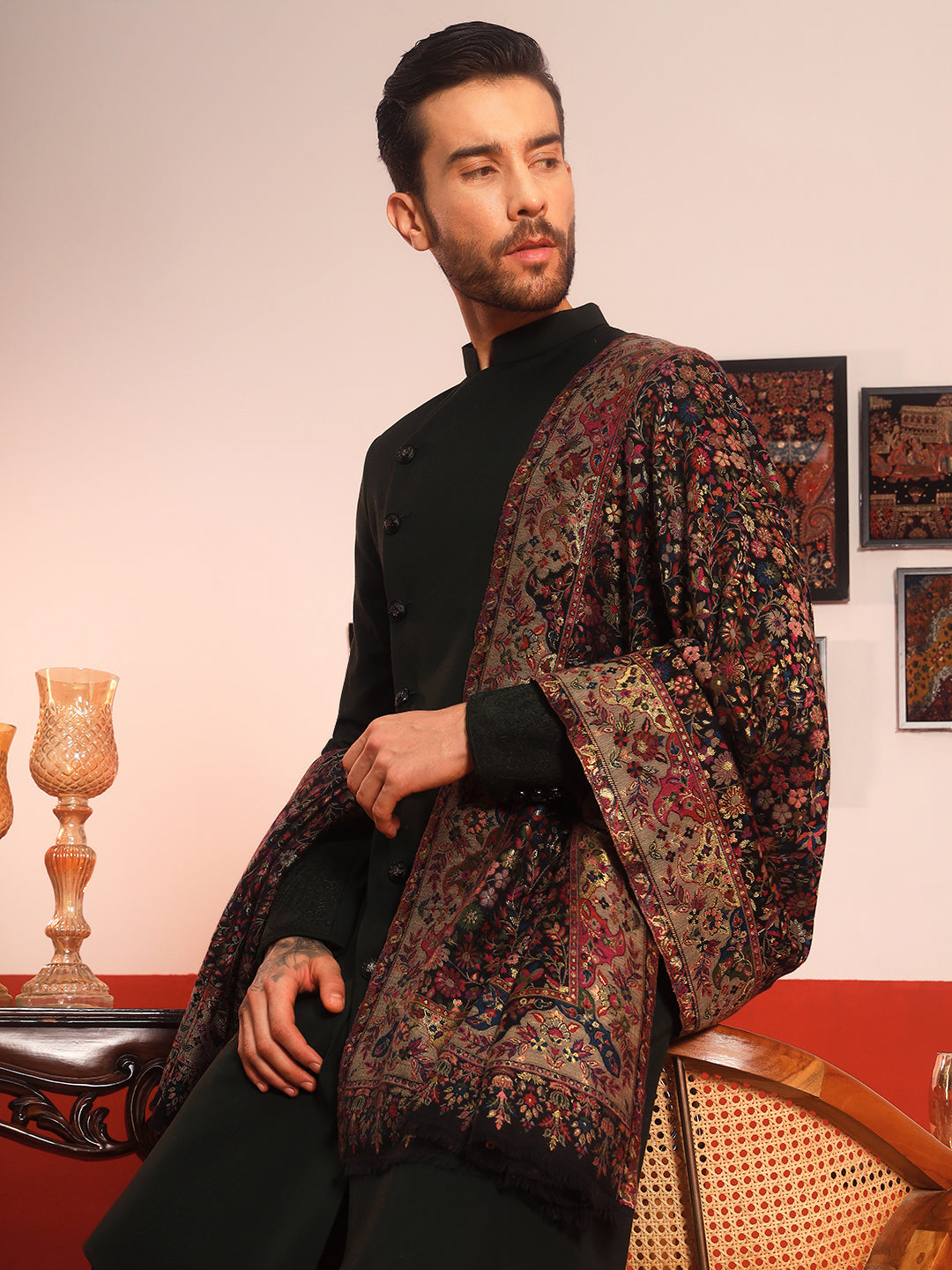 Pashmoda Men Nazrana Kaani Wool Blend Kashmiri Shawl (Size: 101X203 CM)