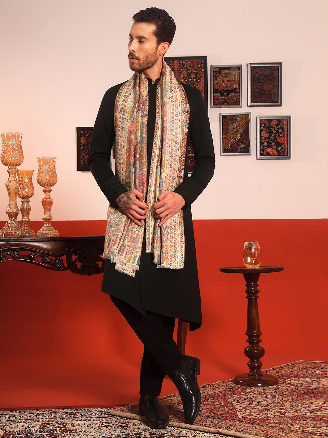 Pashmoda Men Libaas Zari Kaani Fine Wool Shawl (Size: 101X203 CM)
