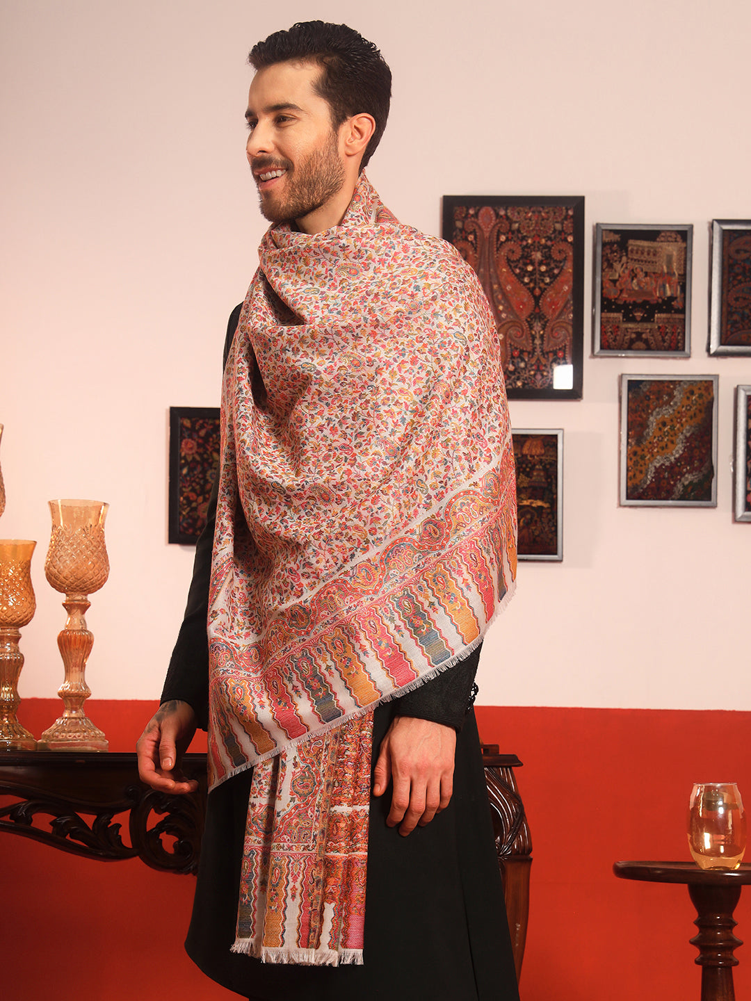Pashmoda Men Mehak Kaani Wool Blend Kashmiri Shawl (Size: 101X203 CM)