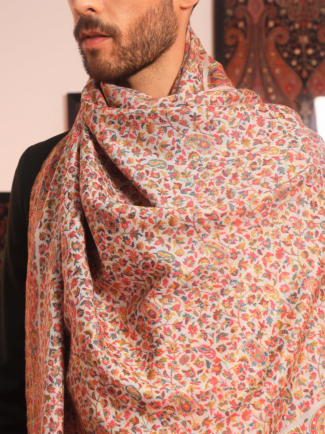 Pashmoda Men Mehak Kaani Wool Blend Kashmiri Shawl (Size: 101X203 CM)