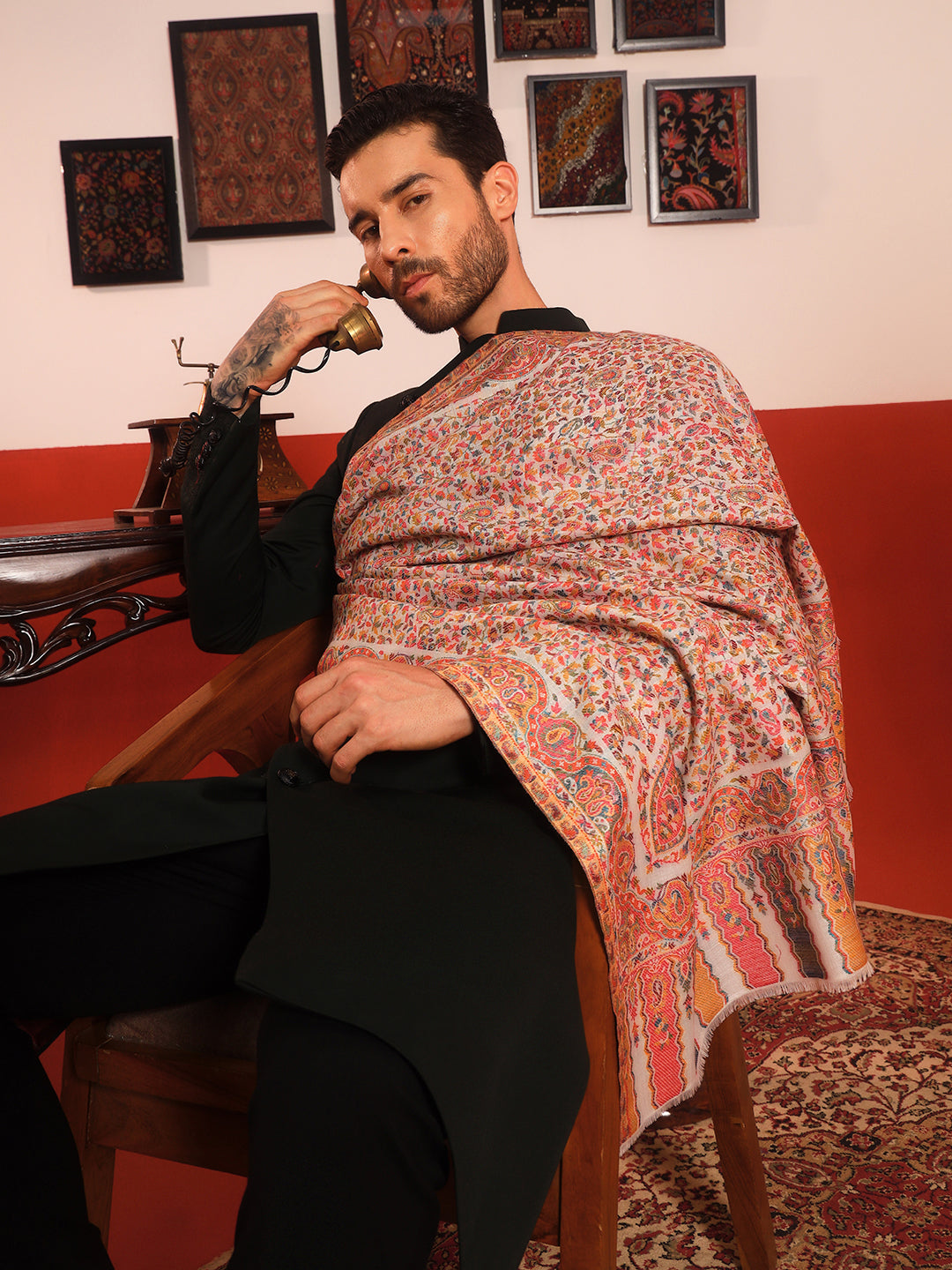 Pashmoda Men Mehak Kaani Wool Blend Kashmiri Shawl (Size: 101X203 CM)