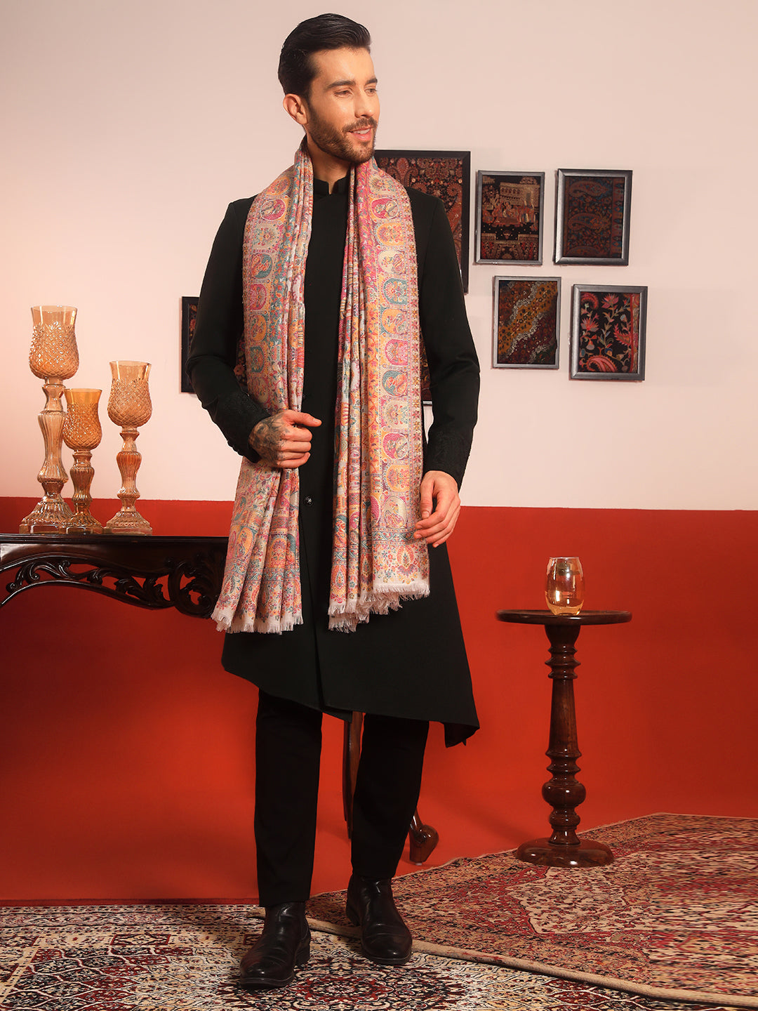 Pashmoda Men Zewar Zari Kaani Fine Wool Shawl (Size: 101X203 CM)
