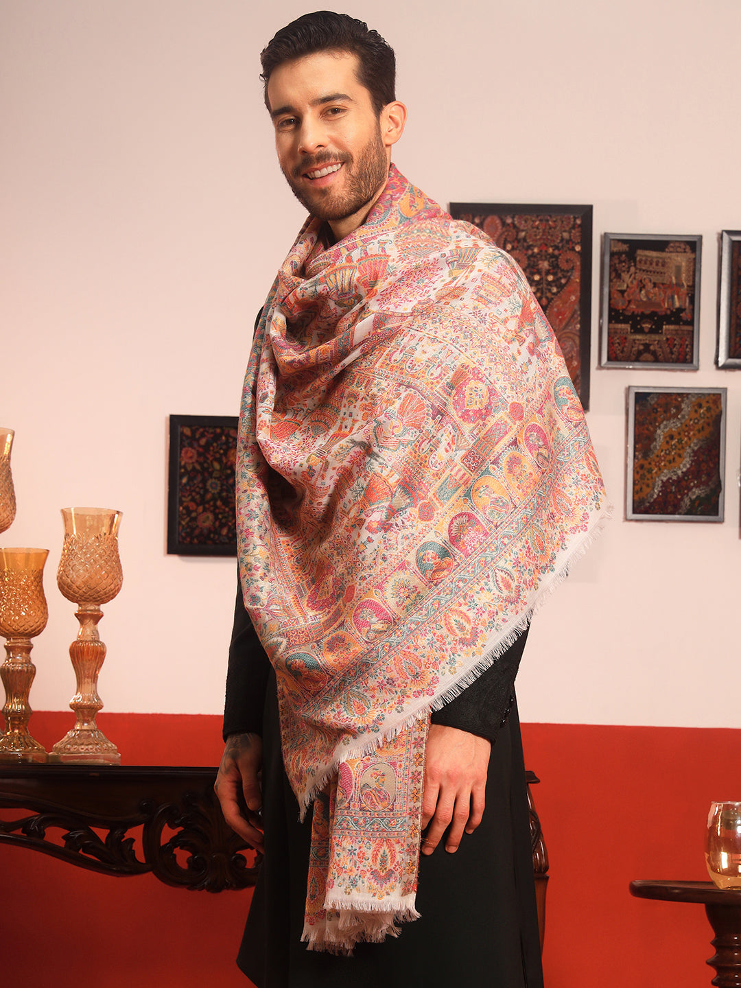 Pashmoda Men Zewar Zari Kaani Fine Wool Shawl (Size: 101X203 CM)