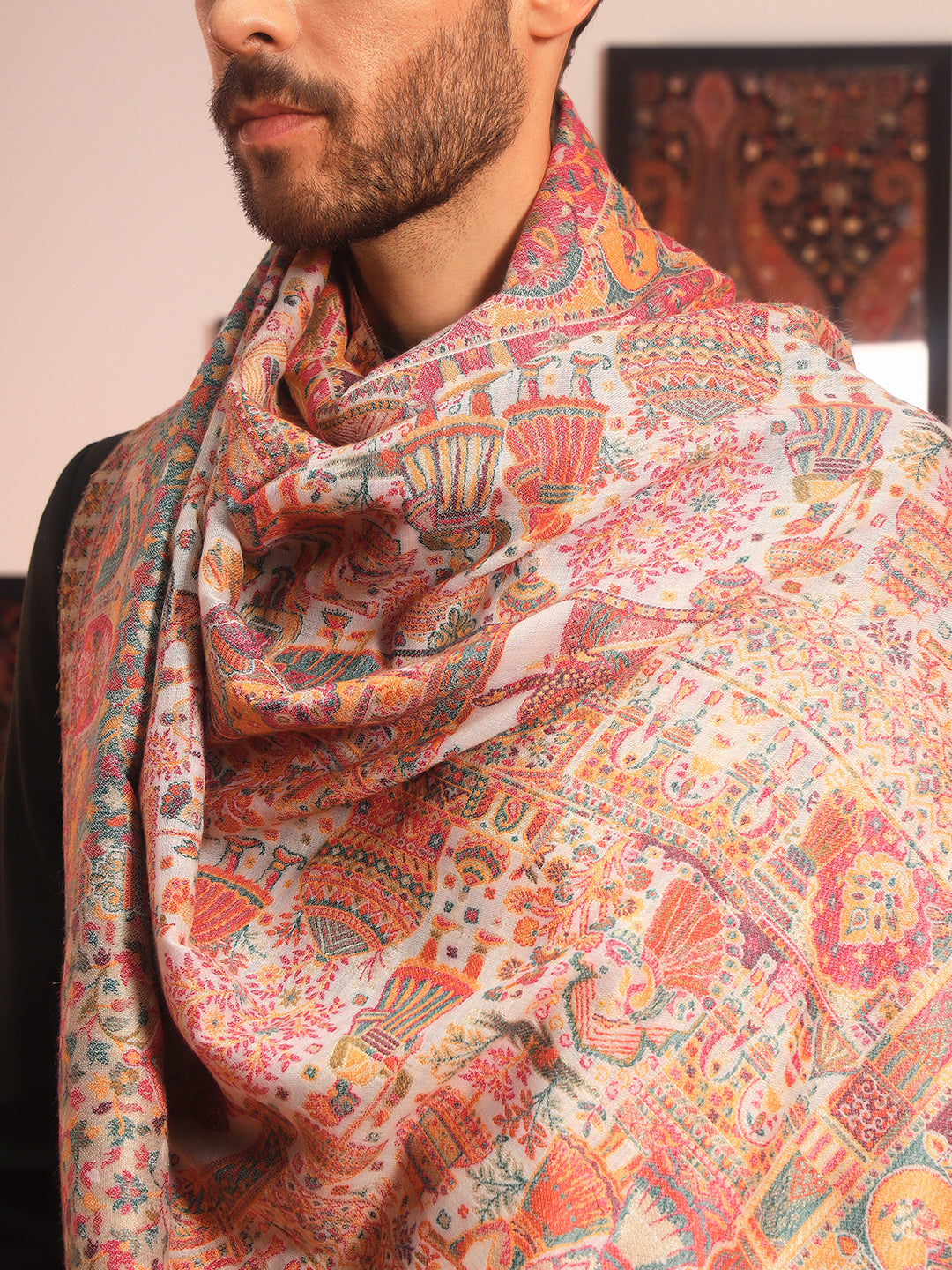 Pashmoda Men Zewar Zari Kaani Fine Wool Shawl (Size: 101X203 CM)